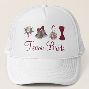 TEAM BRIDE Wedding Bells Rose Bridal Party Trucker Hat