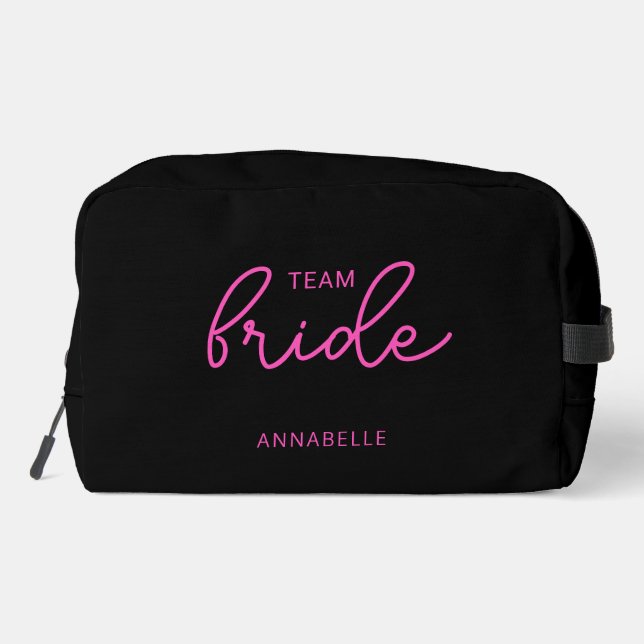 Team Bride Wedding black and pink Bachelorette Dopp Kit (Back)