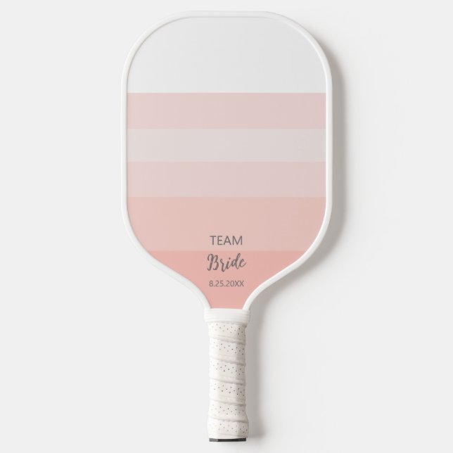 Team Bride Wedding Party Pink Stripe Personalised Pickleball Paddle (Front)