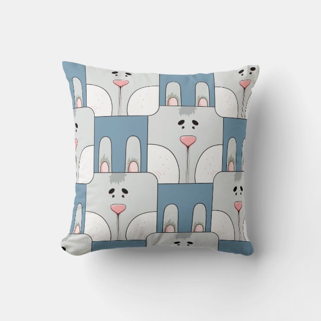 Team Bunny Face_Gray and Blue Cushion (Front)