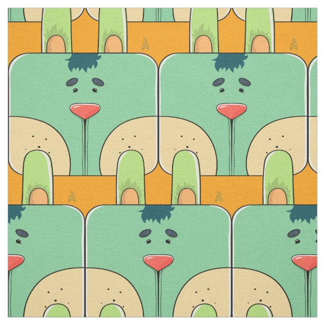Team Bunny Face - Green and Orange Fabric (Swatch)