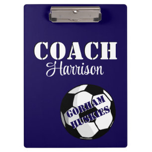 Team Coach Blue and White Soccer Personalised Clipboard