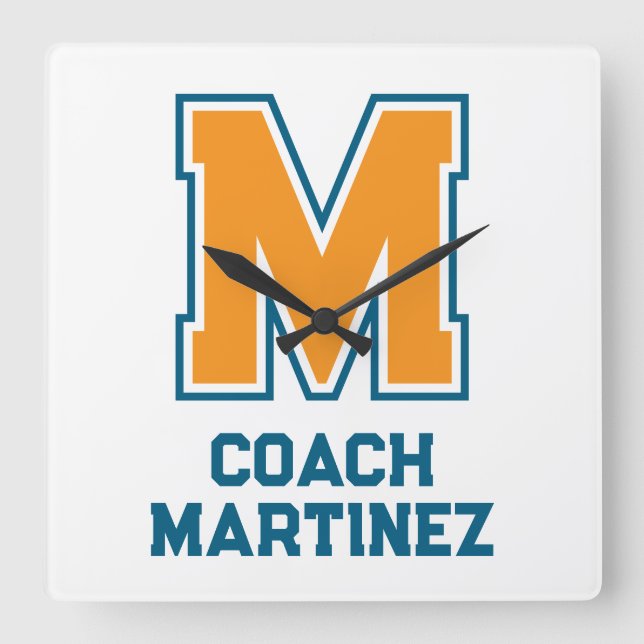 Team Colours Monogram Name Square Wall Clock (Front)