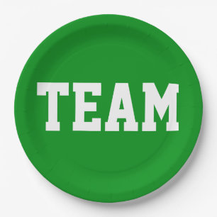 TEAM Cool Athletic White Text On Bright Green Paper Plate