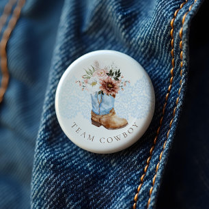 Team Cowboy Western Pink Boot Gender Reveal 6 Cm Round Badge