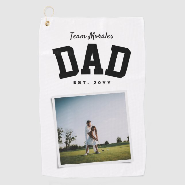 Team dad family name one photo sporty golf towel (Front)
