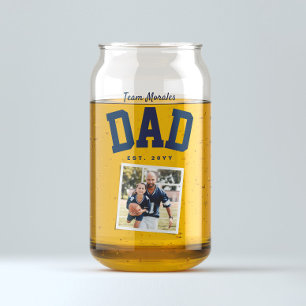 Team dad family name one photo sporty navy blue can glass