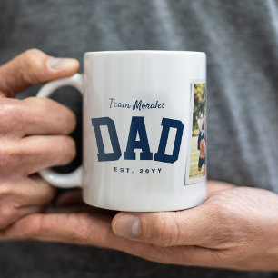 Team dad family name one photo sporty navy coffee mug