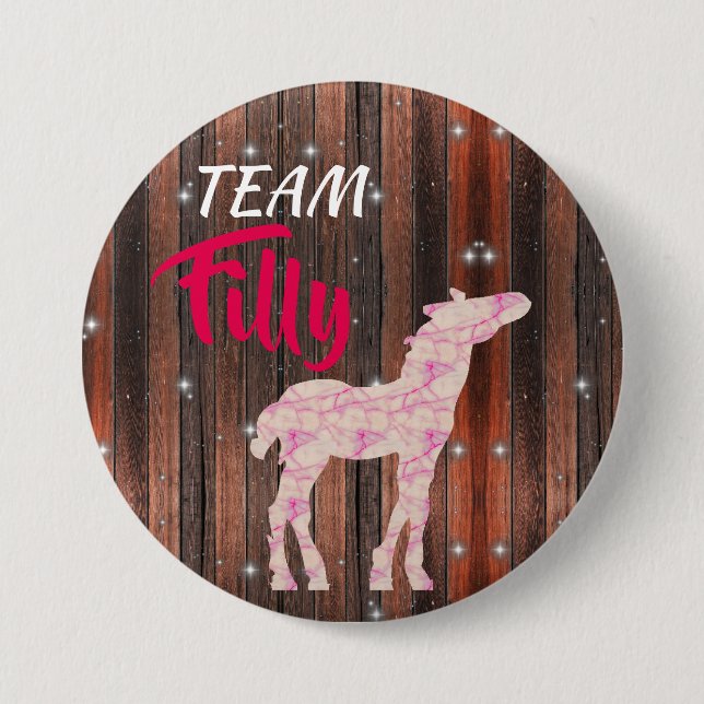 "Team Filly" Pink Gender Reveal 7.5 Cm Round Badge (Front)
