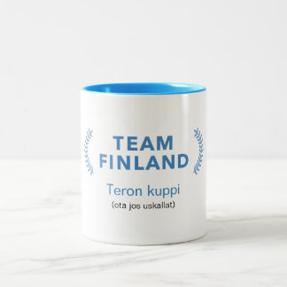 Team Finland + name Two-Tone Coffee Mug
