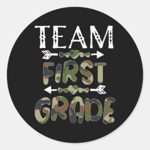 Team First Grade Back To School 1st Day Camo Teach Classic Round Sticker