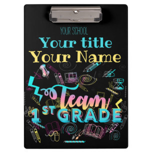 Team First Grade Cool School Icons Clipboard
