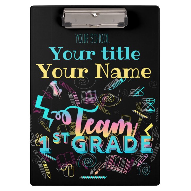 Team First Grade Cool School Icons Clipboard (Front)