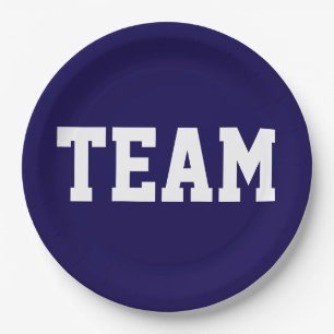 TEAM Fun Sports Athletic White Text On Royal Blue Paper Plate