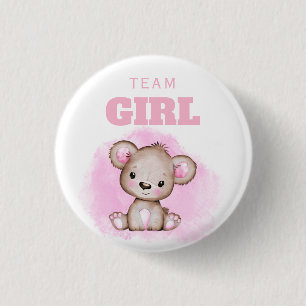 Team Girl Bear Gender Reveal 3 Cm Round Badge