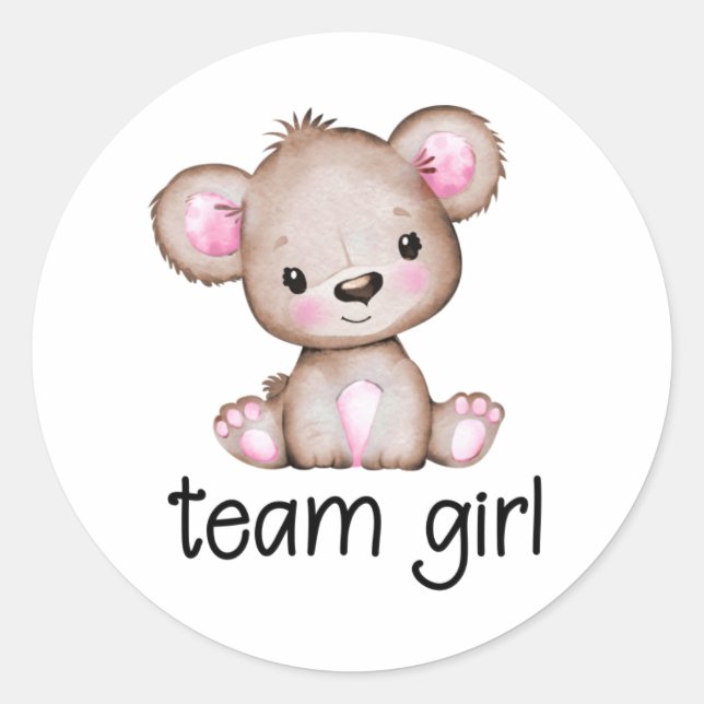 Team Girl Bear Themed Gender Reveal Sticker (Front)