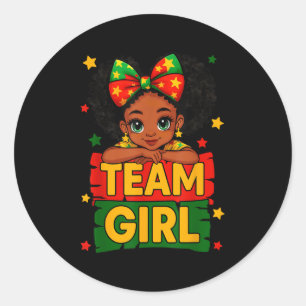 Team Girl Black Kids Gender Reveal Baby Announceme Classic Round Sticker