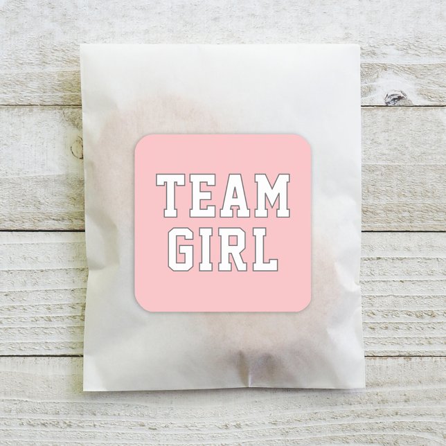 Team Girl Blush Pink Baby Gender Reveal Party Square Sticker (Creator Uploaded)