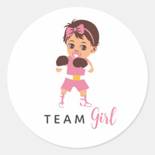 Team Girl Boxing Baby Gender Reveal Stickers