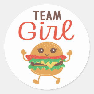 Team Girl burger stickers, BBQ theme Classic Round Sticker