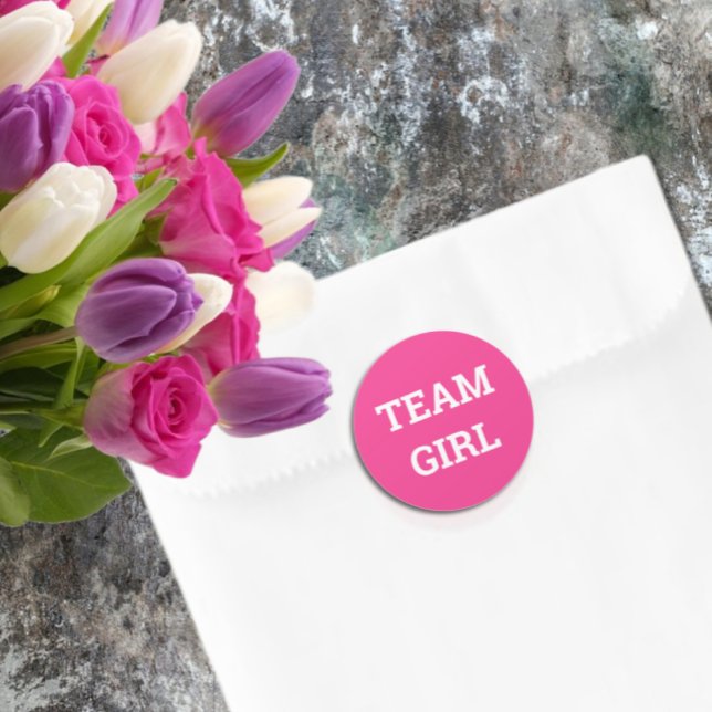 Team Girl Gender Reveal Classic Round Sticker (Creator Uploaded)