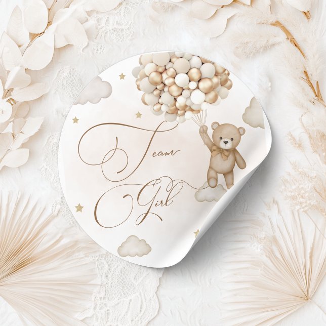 Team Girl Gender Reveal Classic Round Sticker (Creator Uploaded)