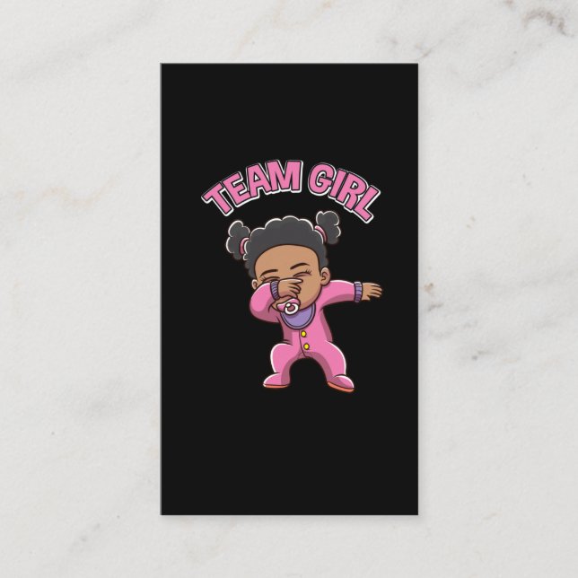 Team Girl Gender Reveal Party Dabbing Black Baby Business Card (Front)