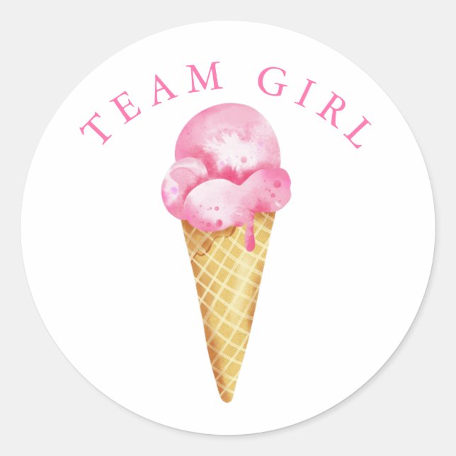 Team Girl Gender Reveal Party Vote Ice Cream Classic Round Sticker (Front)
