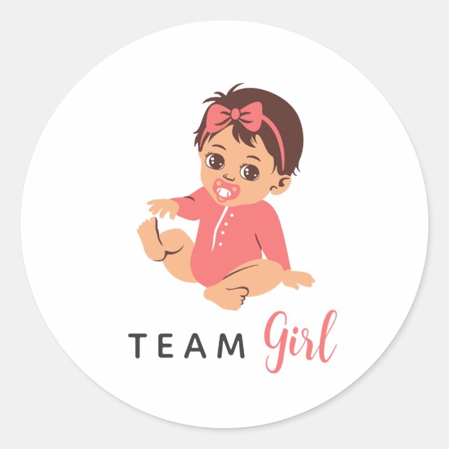 Team Girl Gender Reveal Pink Pacifier Baby Classic Round Sticker (Front)