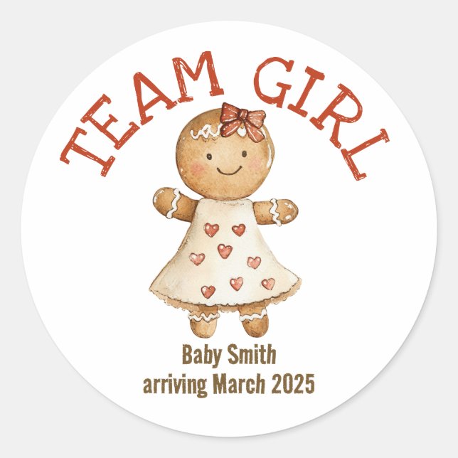 Team Girl gingerbread Christmas baby sticker (Front)