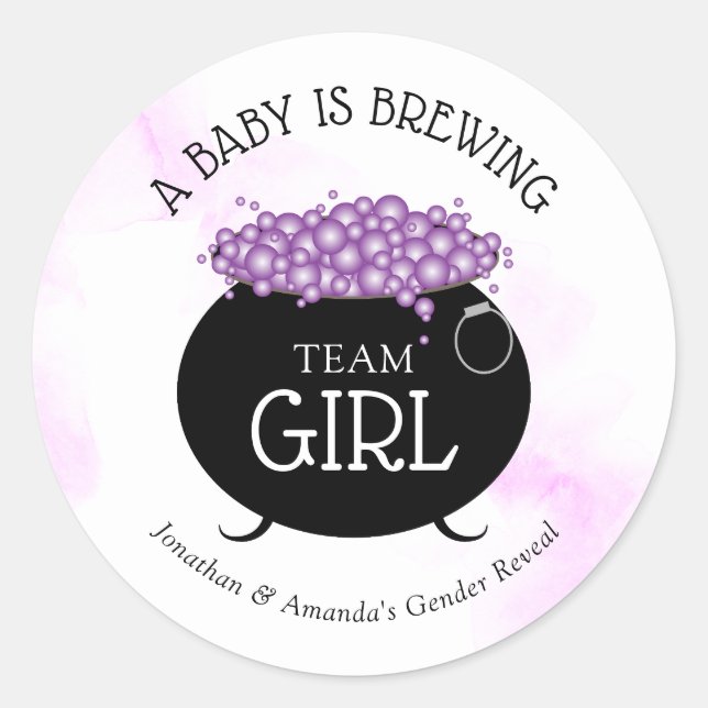 Team Girl Halloween Baby Brewing Gender Reveal  Classic Round Sticker (Front)