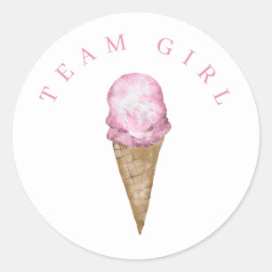 Team Girl Ice Cream Gender Reveal Round Sticker. Classic Round Sticker
