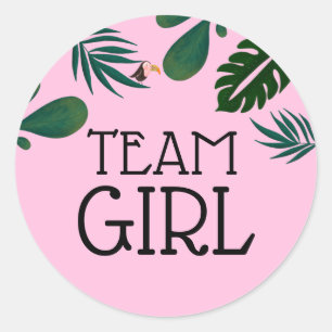 Team Girl Jungle Baby Gender Reveal Classic Round Sticker