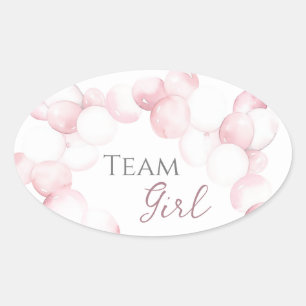 Team Girl Pink arc Watercolor Gender Reveal Oval Sticker