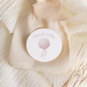 Team Girl Pink Balloon Minimalist Gender Reveal Classic Round Sticker