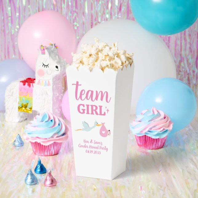Team Girl Pink Gender Reveal Party Custom Popcorn Favour Box (Party)
