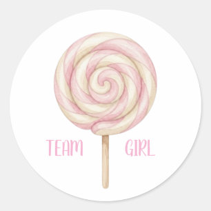 Team Girl Pink Lollipop Gender Reveal Voting Stick Classic Round Sticker