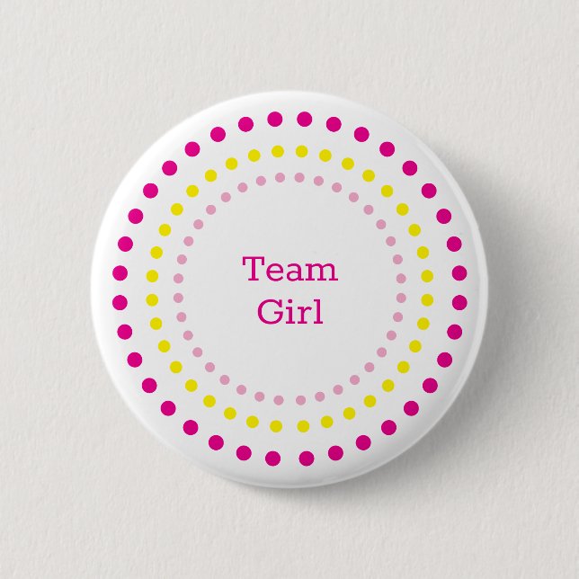 Team Girl Pink Yellow Dots Gender Reveal Party 6 Cm Round Badge (Front)
