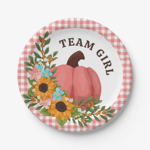 Team Girl Sunflowers Little Pumpkin Gender Reveal Paper Plate