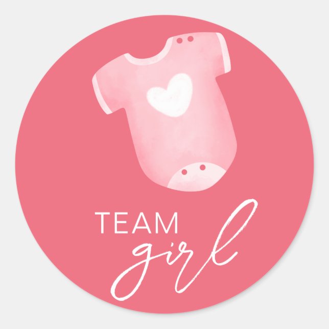 Team Girl Wear What Will Baby Be Guess Pink White Classic Round Sticker (Front)