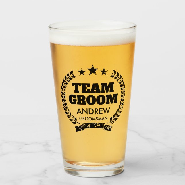 Team Groom bachelor party beer glass for groomsmen (Front Filled)