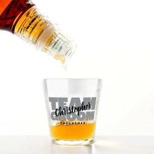 Team Groom Bachelor Party Groomsman Black Grey Shot Glass