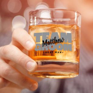 Team Groom Best Man Wedding Name Black Grey Gift Whiskey Glass