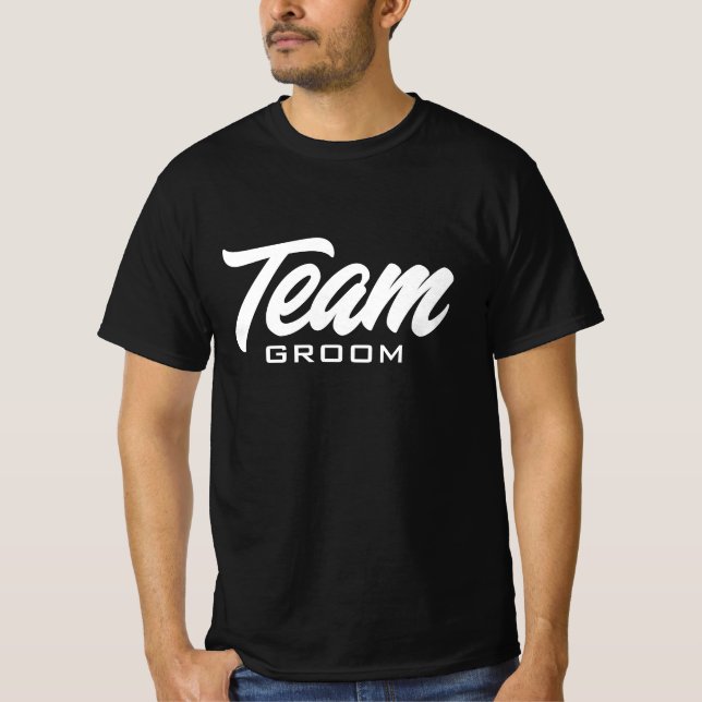 Team Groom black and white wedding party game T-Shirt (Front)