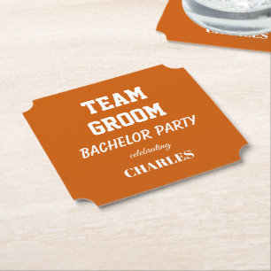 Team Groom Burnt Orange Bachelor Party Paper Coaster