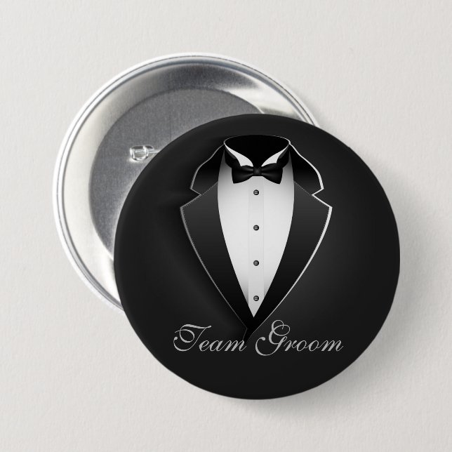 Team Groom Classy Tuxedo 7.5 Cm Round Badge (Front & Back)