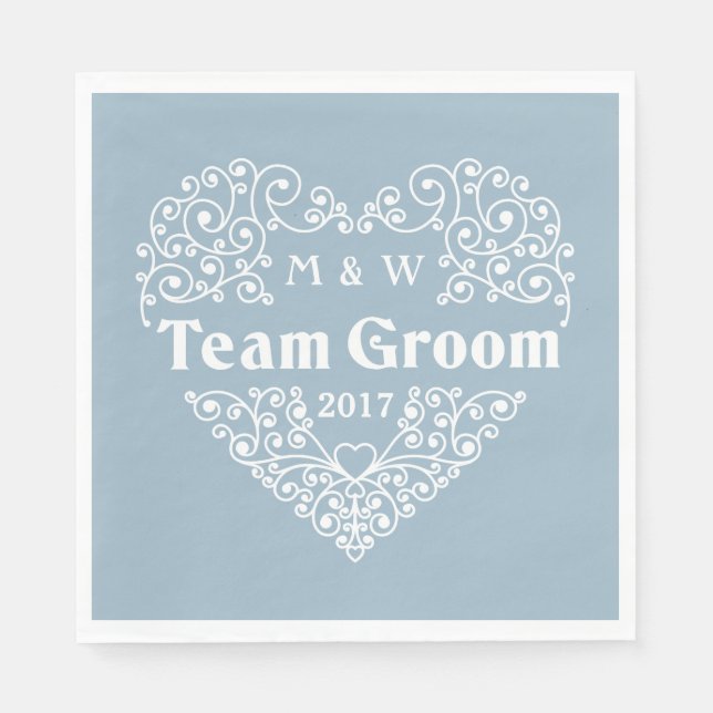 Team Groom custom monograms & year paper napkins (Front)