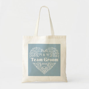 Team Groom custom monograms & year tote bags