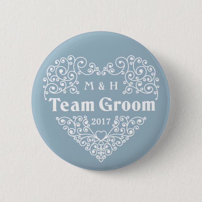 Team Groom custom monograms & year wedding buttons (Front)