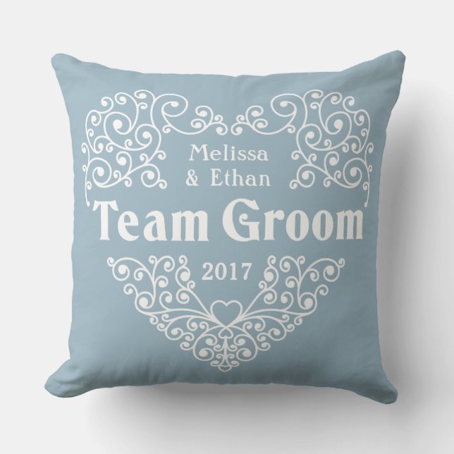 Team Groom custom names & year wedding pillows (Front)
